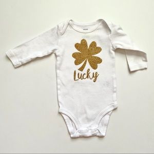 Gold Glitter “Lucky” Four Leaf Clover Bodysuit
